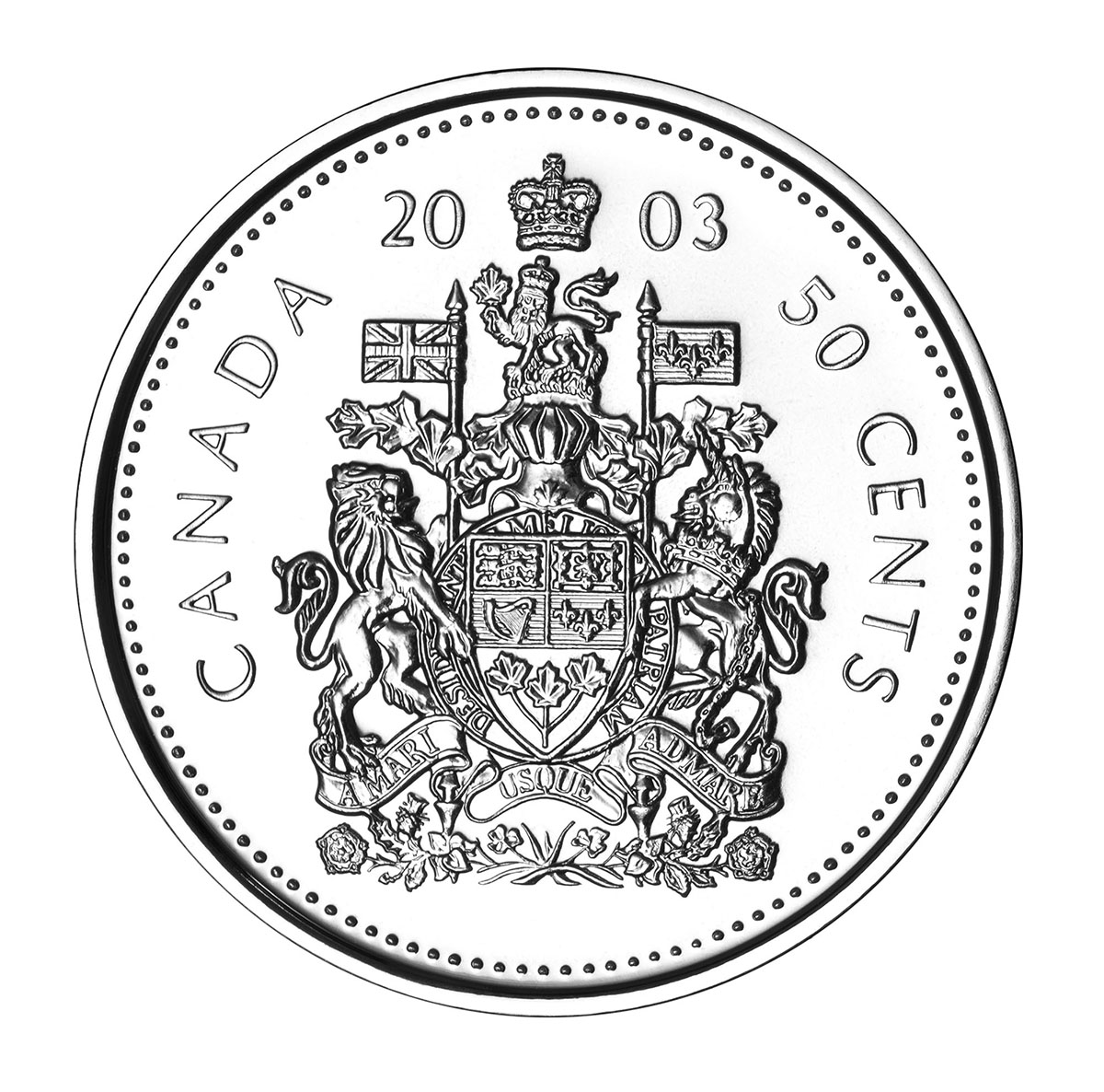 A Canadian fifty cent coin